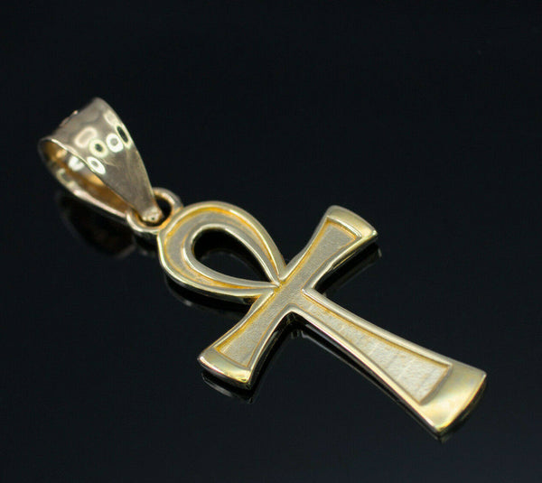 10k Solid Yellow Gold Ancient Egyptian Ankh Cross Eternal Life Pendant Necklace