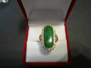 NWOT 14K Solid Yellow Gold CZ Green Jade Women Ring Size 6.25