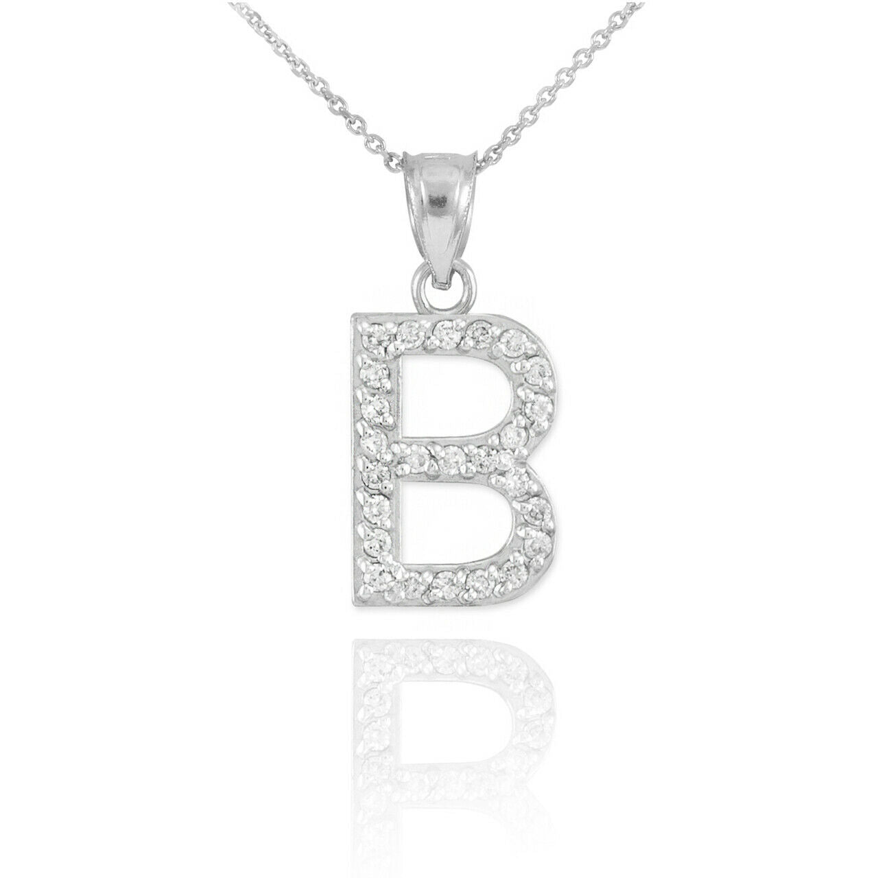 925 Sterling Silver Letter "B" Initial CZ Monogram Pendant Necklace 16 18 20 22"