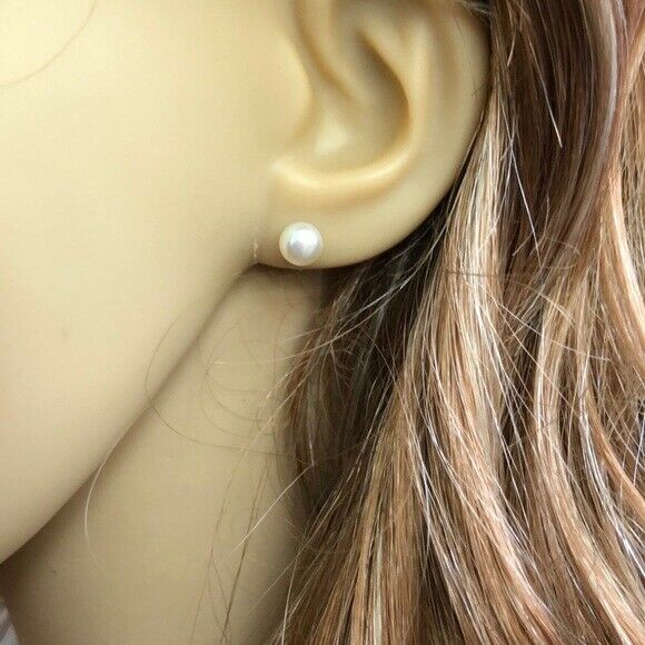 Small 14K Solid Yellow Gold FreshWater White Pearl Stud Earrings