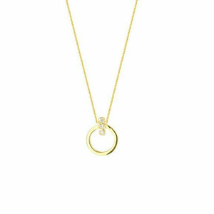 14K Solid Yellow Gold Mini Circle Diamond Necklace 16"-18" Adjustable