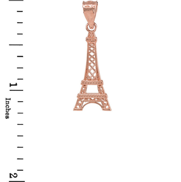 14K Solid Rose Gold Eiffel Tower Statue France Souvenir Pendant Necklace