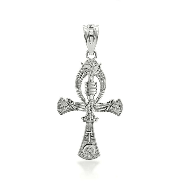 14K Solid Gold Egyptian Ankh 3D Pendant Necklace - Yellow, Rose, or White Gold