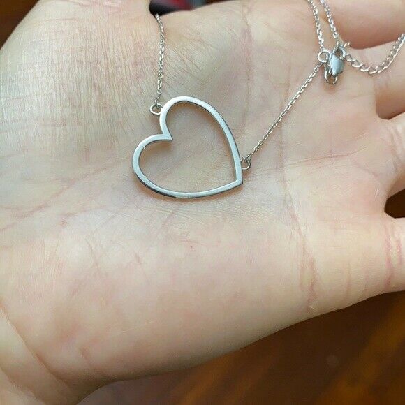 14K Solid Rose Gold Dainty Sideways Open Heart Necklace Valentine's Day Love