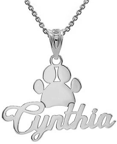 Personalized Engrave Name Silver Dog Paw Print Pendant Necklace