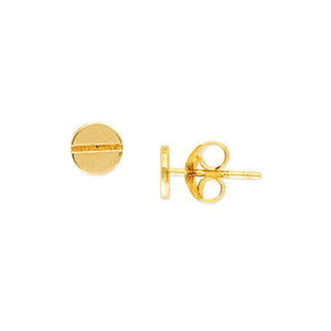 14K Solid Yellow Gold Mini Round Screw Stud Earrings - Minimalist