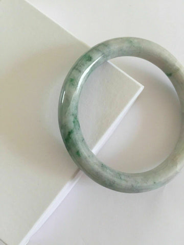 Natural Jadeite Round White Green Jade Bangle Bracelet 53 mm