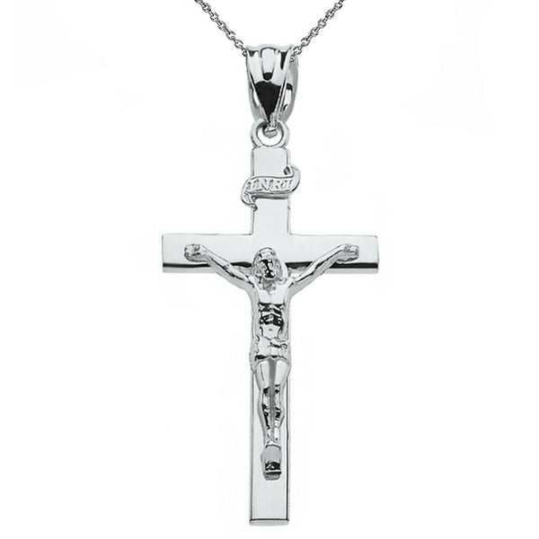 925 Sterling Silver Jesus Crucifix Cross Pendant Necklace Made in US 1.6"