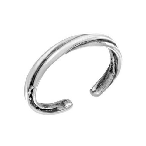 Sterling Silver 925 2 Line Twist Thin Adjustable Toe Ring / Finger Thumb Ring