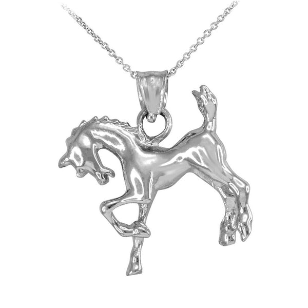 Sterling Silver 3D High Polished Stallion Horse Pendant Necklace