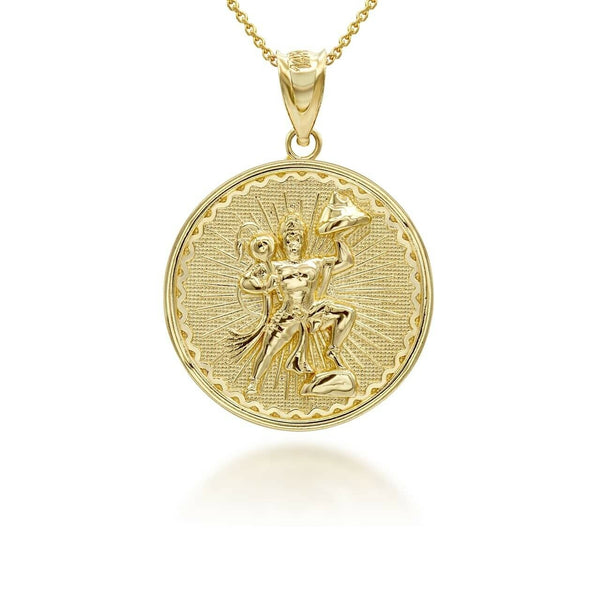 14K Solid Gold Lord Hanuman Hindu God Coin Pendant Necklace