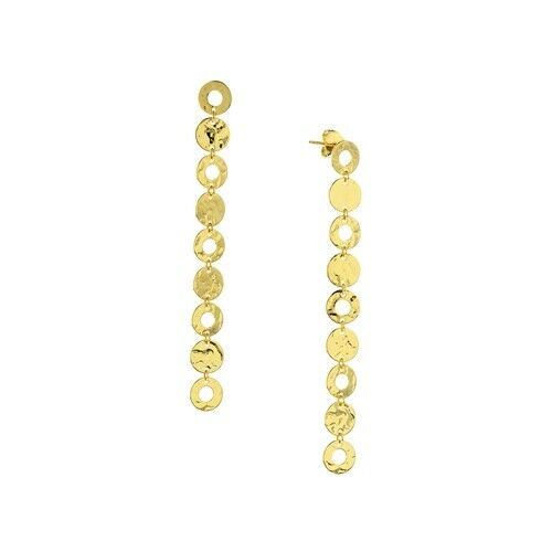 14K Solid Real Yellow Gold Disk Circle Drop Dangle Post Earrings