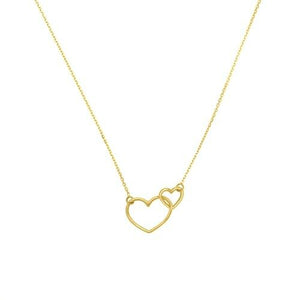 14K Solid Yellow Gold Small Interwoven Open Heart Dainty Necklace - 16"-18"