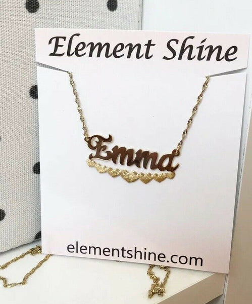 NWT Personalized Gold over Sterling Silver Name Plate Heart Necklace - Emma 18”