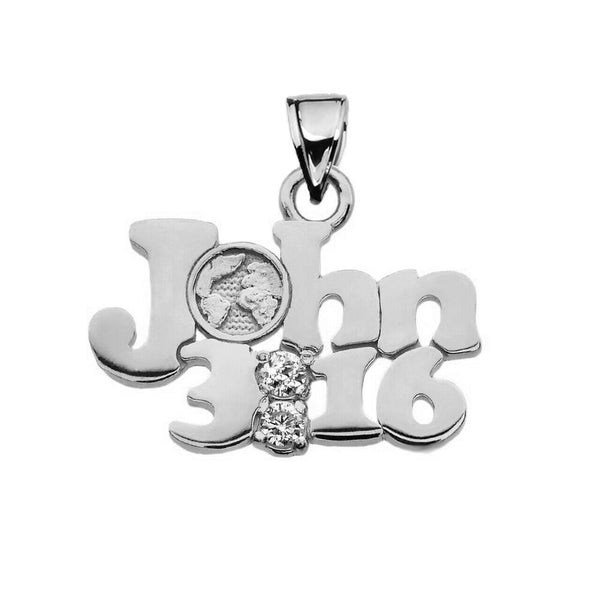 925 Sterling Silver John 3:16 Cubic Zirconia Pendant Necklace