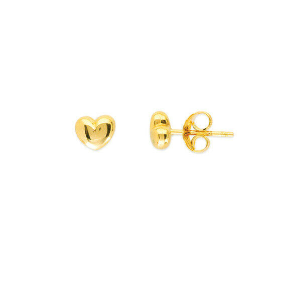 14K Solid Yellow Gold Puff Mini Heart Stud Earrings - Minimalist
