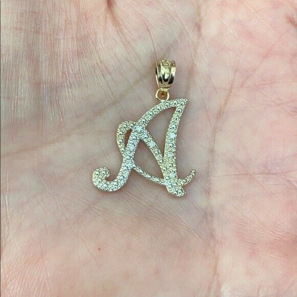 14k Solid Yellow Gold Diamonds Initial Script Letter Z Pendant Necklace