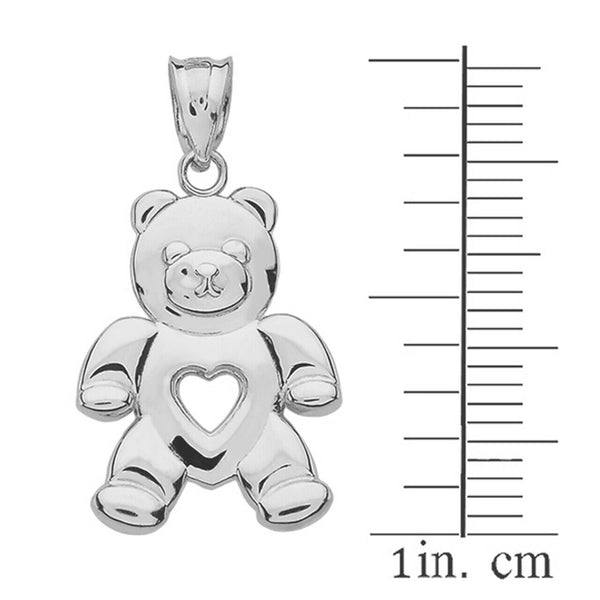 10K Solid Gold Open Heart Love Bear Pendant Necklace - Yellow, Rose, or White