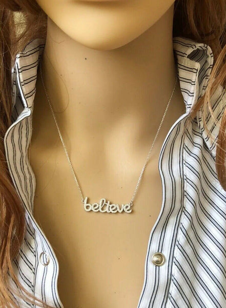 Fine Sterling Silver Believe Necklace with CZ 16"-18" adjustable