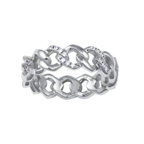 925 Sterling Silver Curb Design Link Ring 5.8 Eternity Band Cuban CZ