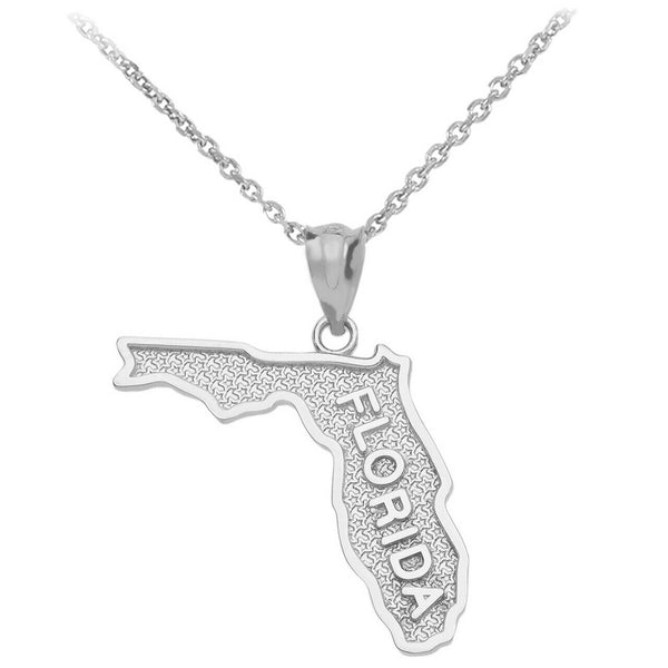 Sterling Silver Florida State Map United States Pendant Necklace Made in USA