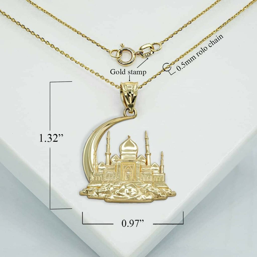 10K Solid Gold Islamic Crescent Moon Hilal Ibn Ali Mosque Pendant