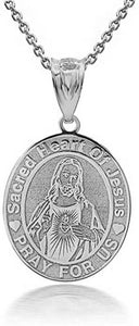 Personalized Name Sterling Silver Sacred Heart of Jesus Pendant Necklace