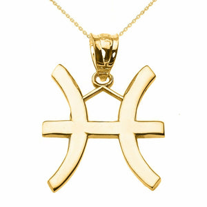 10k Solid Yellow Gold Pisces March Zodiac Sign Horoscope Pendant Necklace
