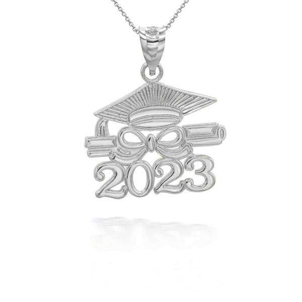 10K Solid Gold Class of 2023 Graduation Cap and Diploma Pendant Necklace