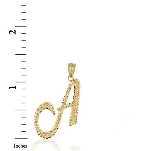 10k Solid Yellow Gold Cursive Initial Letter A Pendant Necklace