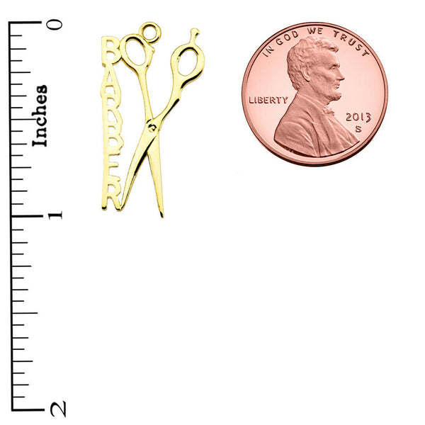 14K Solid Yellow Gold Barber Hairstylist Scissors Pendant Necklace