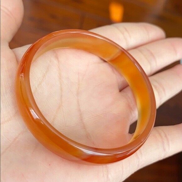 Natural Orange Red White Agate Bangle Inner Diameter 52 mm - D Shape Kid Size