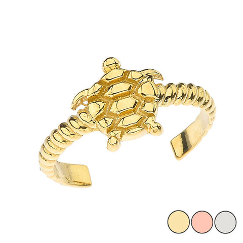 See Turtle Rope Toe Ring 10K Solid Yellow Gold, White Gold, Rose Gold Adjustable