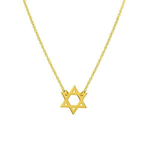 14K Solid Yellow Gold Mini Star of David Necklace - Adjustable 16"-18"
