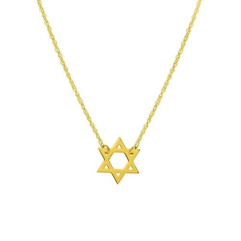 14K Solid Yellow Gold Mini Star of David Necklace - Adjustable 16"-18"