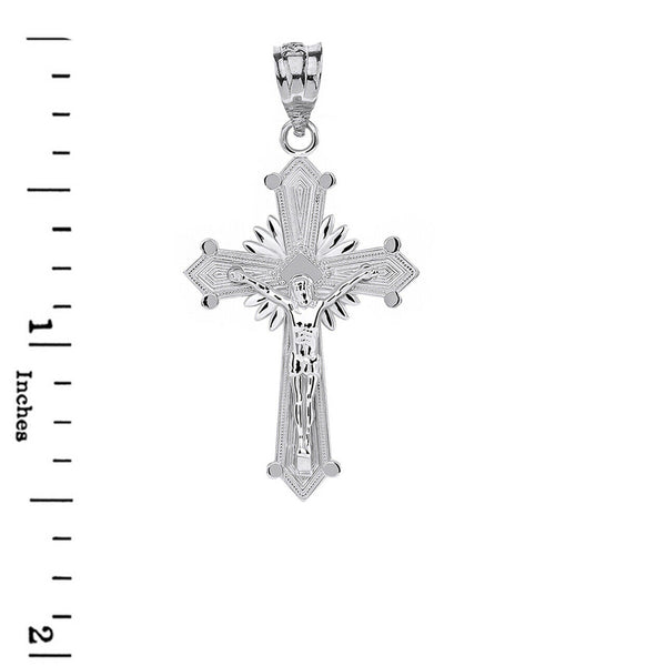 925 Sterling Silver Passion Crucifix with Halo Cross Pendant Necklace