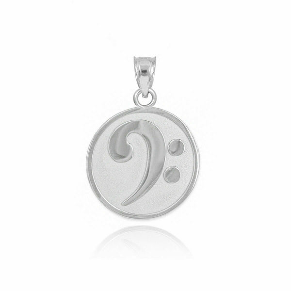 925 Sterling Silver Textured Bass F-Clef Symbol Charm Pendant Necklace