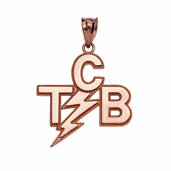 14K Solid Rose Gold Taking Care of Business In A Flash (TCB) Pendant Necklace