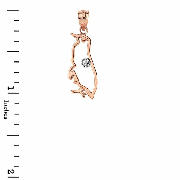 10k 14k Solid Gold Diamond Penguin Seabird Outline Openwork Pendant Necklace