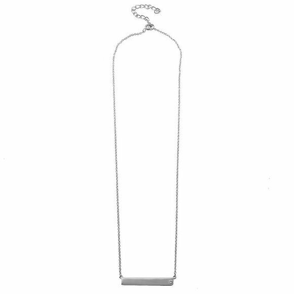 925 Sterling Silver White Gold Plated Bar Plate Geometric Diamond Necklace
