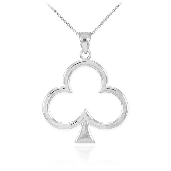 10k Solid White Gold Lucky Shamrock Four Leaf Clover Irish Pendant Necklace