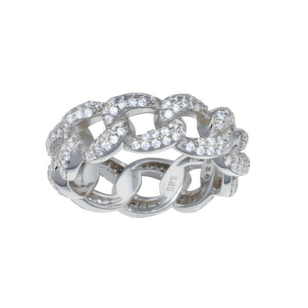 925 Sterling Silver Curb Design Link Ring 7.3 Eternity Band Cuban CZ