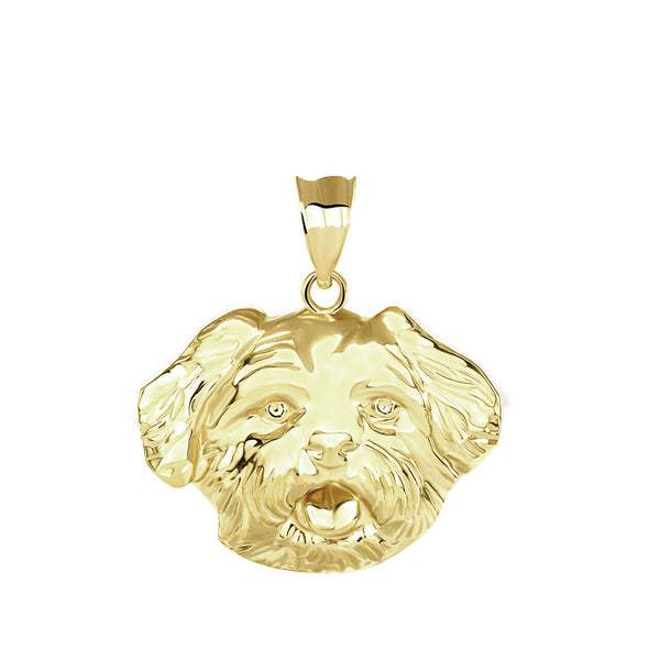 Solid Gold Dog Maltese Head Detailed Dog Sports Pendant Necklace