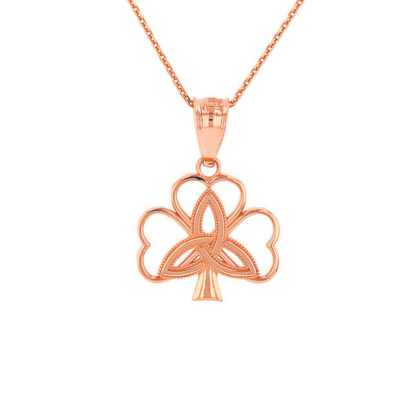 10K Solid Gold Triquetra Irish Celtic Clover Charm Pendant Necklace