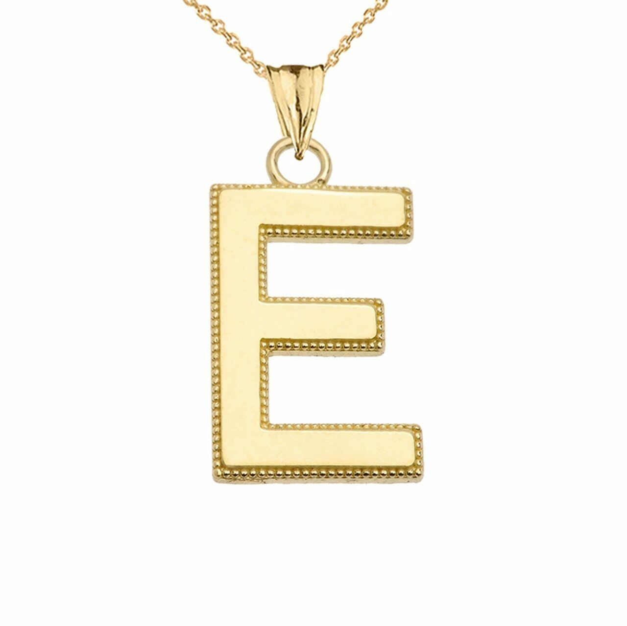 10k Solid Gold Small Milgrain Initial Letter E Pendant Necklace Personalized