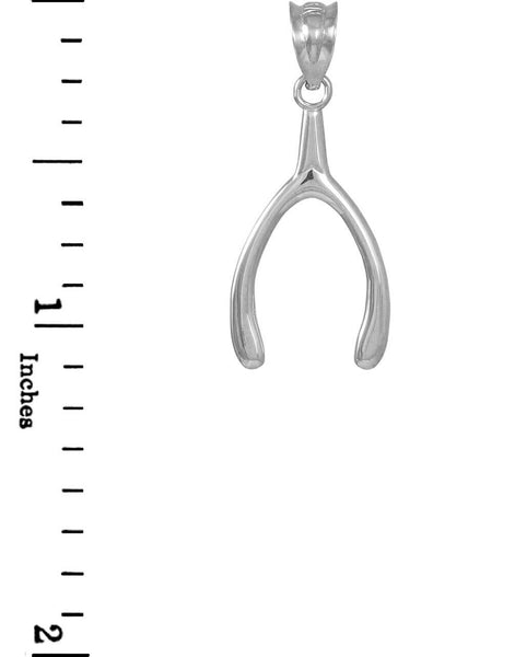 14k Solid White Gold Polished Wishbone Pendant Necklace 16", 18", 20", 22"