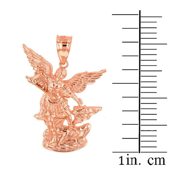 14K Solid Rose Gold St Michael The Archangel Pendant Necklace