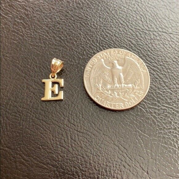 10k Solid Real Yellow Gold Small Mini Initial Letter E Pendant Necklace