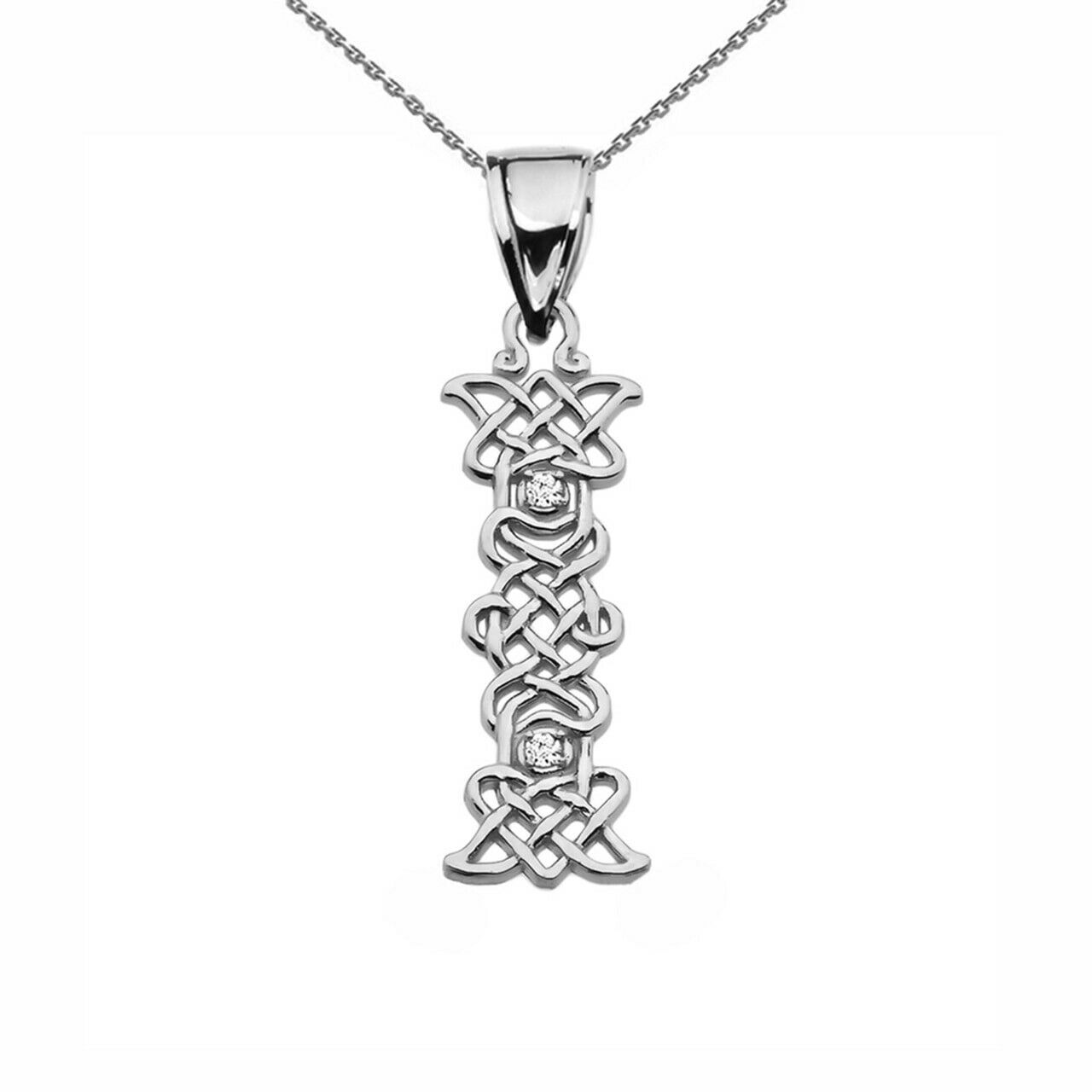 Sterling Silver CZ Celtic Knot Pattern Initial Letter I Pendant Charm Necklace