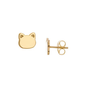 14K Solid Yellow Gold Mini Kitty Cat Head Stud Earrings - Minimalist - Kid size